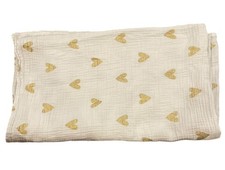 Muslin Baby Swaddle Blanket 40x46 White Gold Hearts Neutral