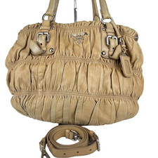 PRADA Nappa Gaufre BN1789 Leather 2way Shoulder Tote Handbag Beige Authentic
