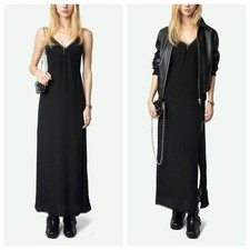 Women Zadig & Voltaire V-neck Lace Backless Slit Slip Midi Suspenders Dress XS-L