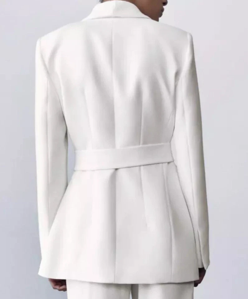 ZARA NEW WOMAN'S  BELTED TUXEDO JACKET BLAZER ECRU SIZE XS  2310/187 - Image 2 of 4