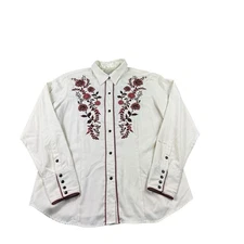 Roper White Western Heavily Embroidered Pearl Snap Womens Size XL