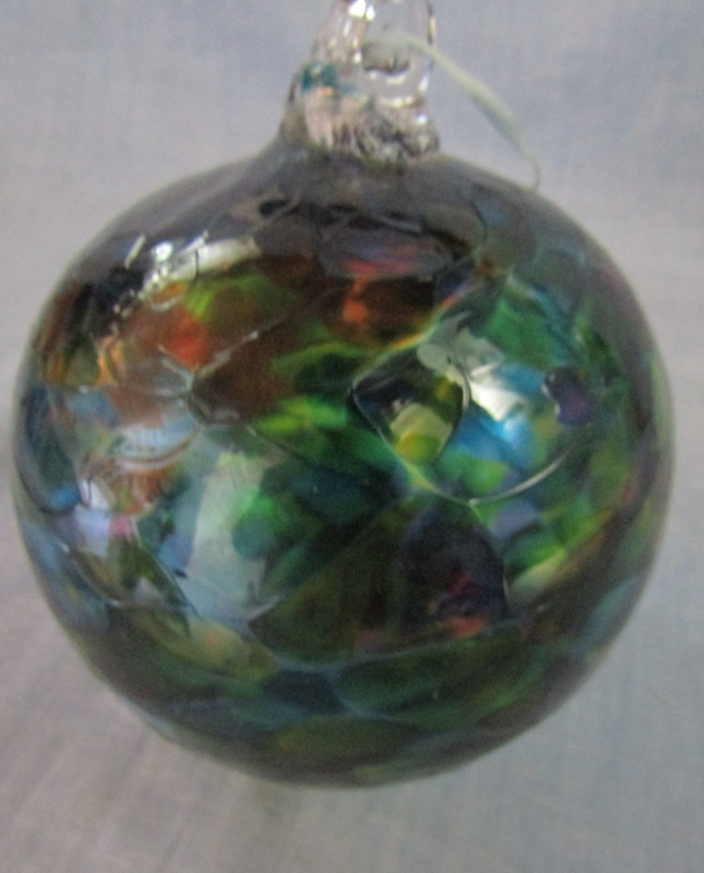 LARGE HAND FUSED BLOWN FRIENDSHIP  CRACKLE GLASS BALL BLUE, GREEN. OR ORNAMENT
