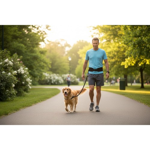 Curli Lok Hands Free Dog Leash Waist Belt Black Padded Running Walking L/XL