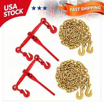 Robust Ratchet Chain Binder Kit 12K LBS WLL 3/8''-1/2'' G70 with Hooks Tie down