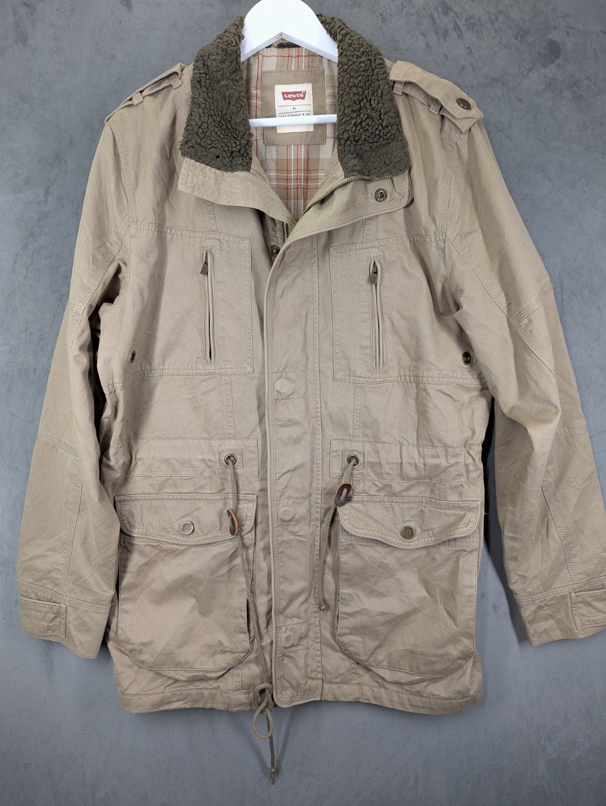 Levi's Women's Military Parka Coat Size XL Cotton Zip & Snaps Lined Missing Hood image 2