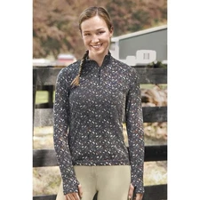 Dover Saddlery Ladies' Cascade Tech Print Quarter-Zip Top Tossed Stirrups XL