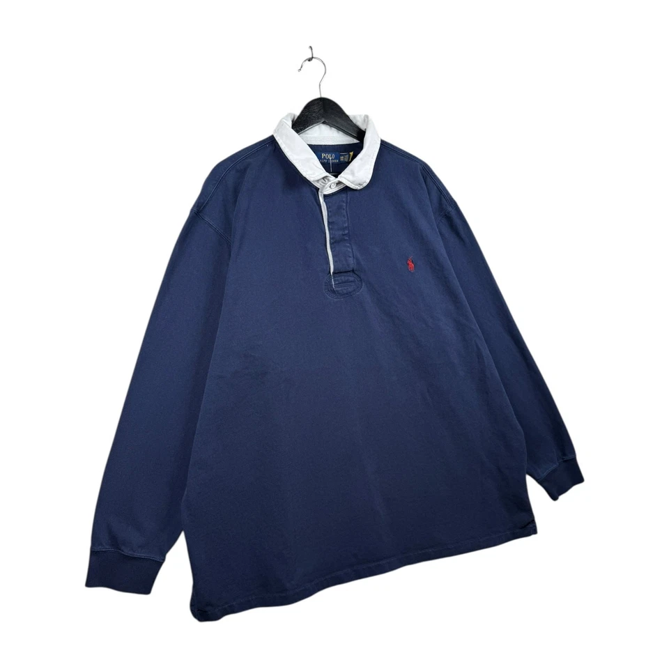 Vintage Polo Ralph Lauren Long Sleeve Polo Rugby Blue Men's 3XL - Image 4 of 4