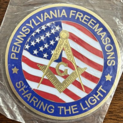 PENNSYLVANIA FREEMASONS PATRIOTIC CAR VEHICLE METAL BUTTON STICKER NEW SEALED
