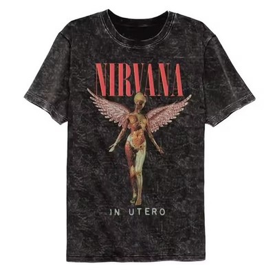 Nirvana In Utero Retro Washed Tee Oversized Y2K Distress Loose Streetwear