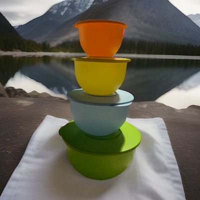 (NEW) Tupperware Multicolor Plastic Bowl Set 8pc 7.5L Round Snap Lids