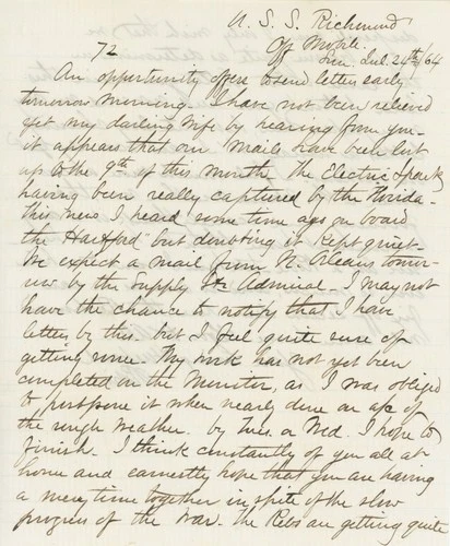 Civil War Naval Letter – USS Richmond – 1864 Blockade Duty