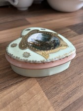 Antique English Victoria Ware Porcelain Heart TrinketBox Hand Painted Landscape