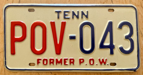 TENNESSEE FORMER POW MILITARY VETERAN LICENSE PLATE " POV 043 " TN PRISONER WAR