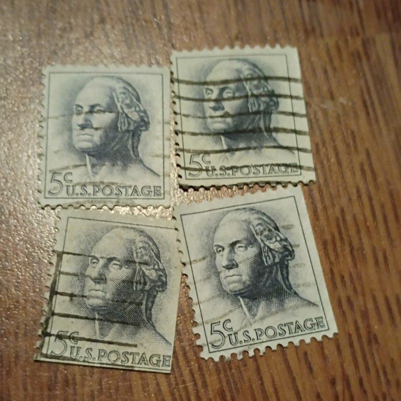 George Washington 5 Cent US Postage Stamps Lot of 4 Gray Machine Cancel Used