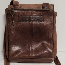 Fossil Brown Crossbody Vintage Bag Key Charm Magnetic Snap Adjustable Strap