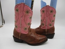 Veretta Brown Pink Snip Toe Floral Western Cowgirl Boots Kid Girls Size 3