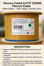 Siemon Cat6A S/FTP 23AWG Plenum Cable – 1000ft – CMP, 10Gbps, Shielded, Blue