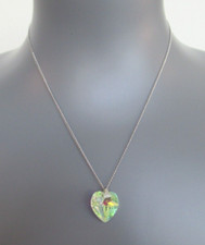 Sterling 925  Cristal Heart Necklace Faceted Crystal Heart Shape, Signed 14" L
