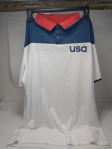 ADIDAS GOLF Men's USA CLIMACOOL Short Sleeve Polo Shirt White Blue Sz L