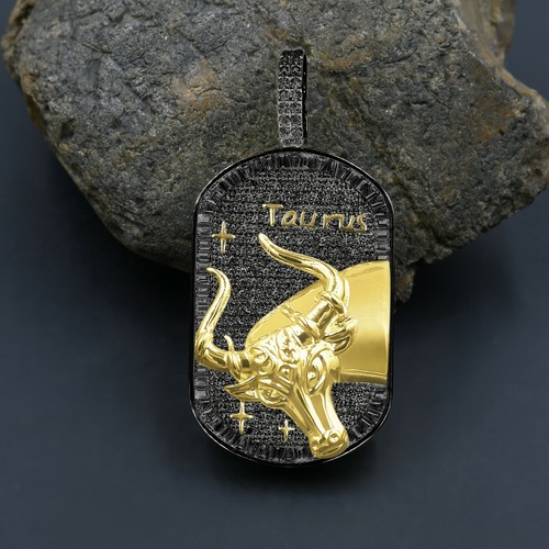 Ciondolo diamante simulato baguette 2 toni segno zodiacale astrologia oro nero e oro 18k - Foto 19 di 48