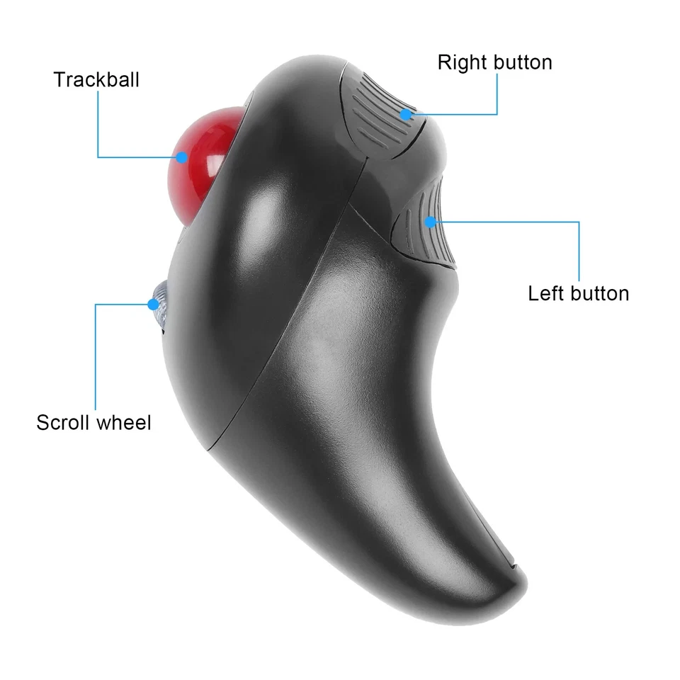 Trackball Mouse Finger HandHeld Wireless Mice Ergonomic USB PC Laptop Computer - Image 4 of 4
