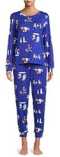 Womens Ladies 2 Pc Multicolor Print Christmas Winter Pajama Set Size S 4-6 NEW