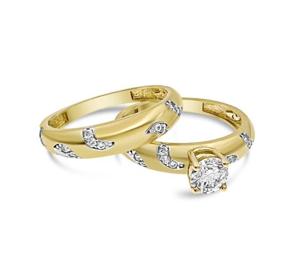 Cubic Zirconia Yellow Gold 10k Engagement/Wedding Ring Set