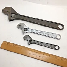 Vintage Lot 3 Crescent Tools AT112 AC18 AT16 12" 8" 6" Adjustable Wrench Set USA