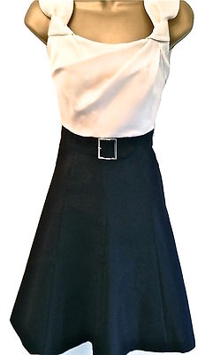 Ladies Karen Millen Skater Dress Black Cream evening Party UK Size 10