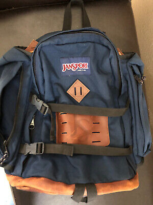 Vintage 90s Jansport Backpack Day Pack Made in USA Leather Bottom