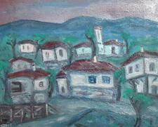 Village landscape oil painting signed