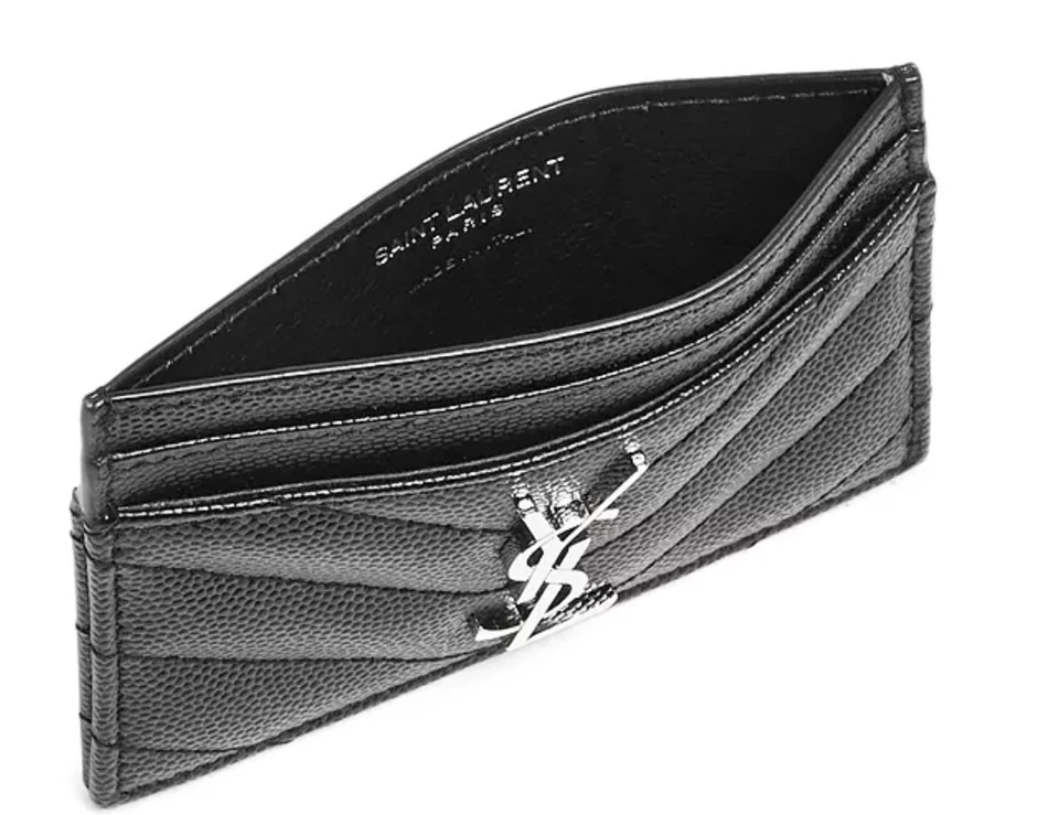 Estuche para tarjetas Saint Laurent Cassandre Matelasse en piel de cordero - negro y plata - nuevo Foto 4 de 4