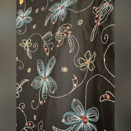 Black A Line Floral Embroidered & Beaded Detail Midi Skirt Size 12 Fairy Grunge - Picture 2 of 9