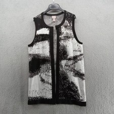 Chicos Sweater Vest Womens 2 Medium Black White Knit Sleeveless Open Front