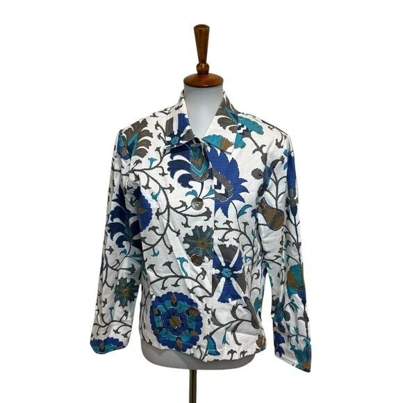 Giacca vintage dipinta fantasia floreale pony taglia media