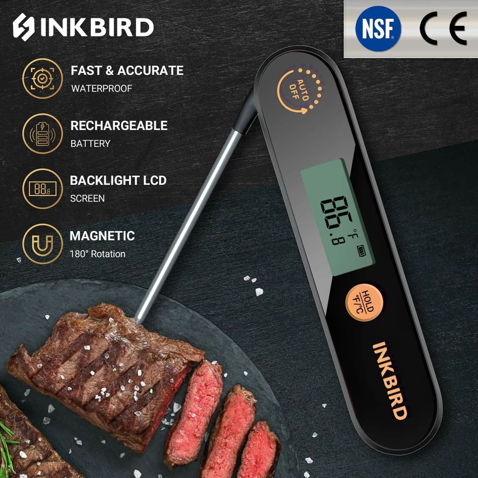 INKBIRD BBQ Meat Thermometer -50 300℃ Food Cooking Rechargeable Magnetic Back CF