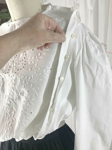 Antique Edwardian Blouse Broderie Anglaise White Cotton Gibson Girl Middy sz XS - Picture 7 of 12