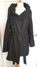 New Look Inspire Womens Black White Fine Checked Hooded Belted Coat Size 20