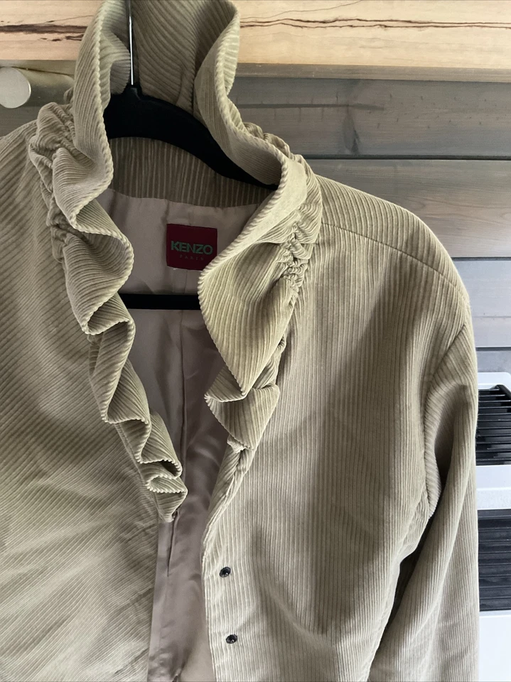 Chaqueta Abrigo KENZO Bronceado Volantes Diseñador Pana Talla 42 Foto 2 de 4