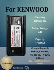 (1700mAh) KNB45, KNB-45L Kenwood Battery Li-Ion Replacement for TK-2200, TK-3300