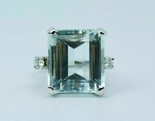 Natural Emerald Cut Aquamarine Diamonds 3 Stone Ring valentine gifts
