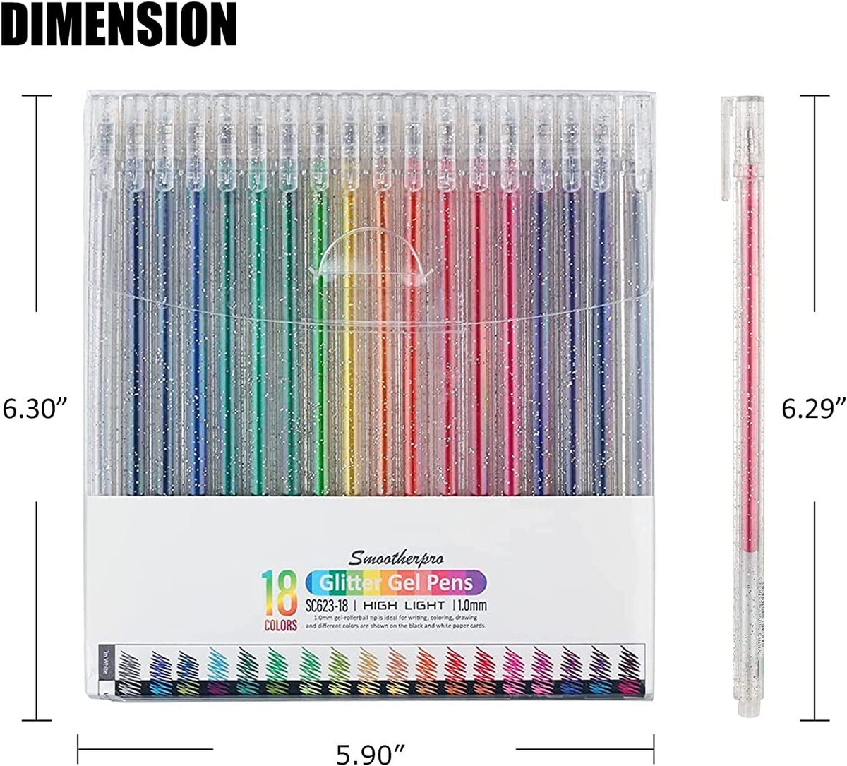 10 Glitzer-Gelschreiber Set – 0,5 Mm, Geruchlos, In Blau, Schwarz, Rot