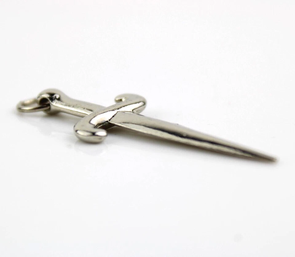 Piccolo Ciondolo Pugnale Coltello per Collana Acciaio Colore Argento Vintage - Immagine 4 di 4