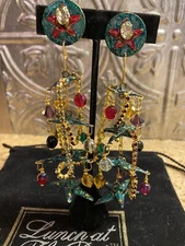 Lunch At The Ritz CHRISTMAS TREE CHANDELIER clip Earrings: RARE & HAND SIGNED 19