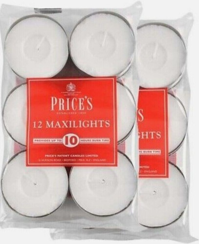 24 X Prices Large Maxi Tea Light Night Lights Tealight Candles 2x12 10 hour burn - Picture 1 of 1