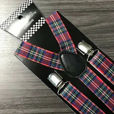 Yellow Red Blue Plaid Checker Suspender for Adults Men Women Teens Wedding 