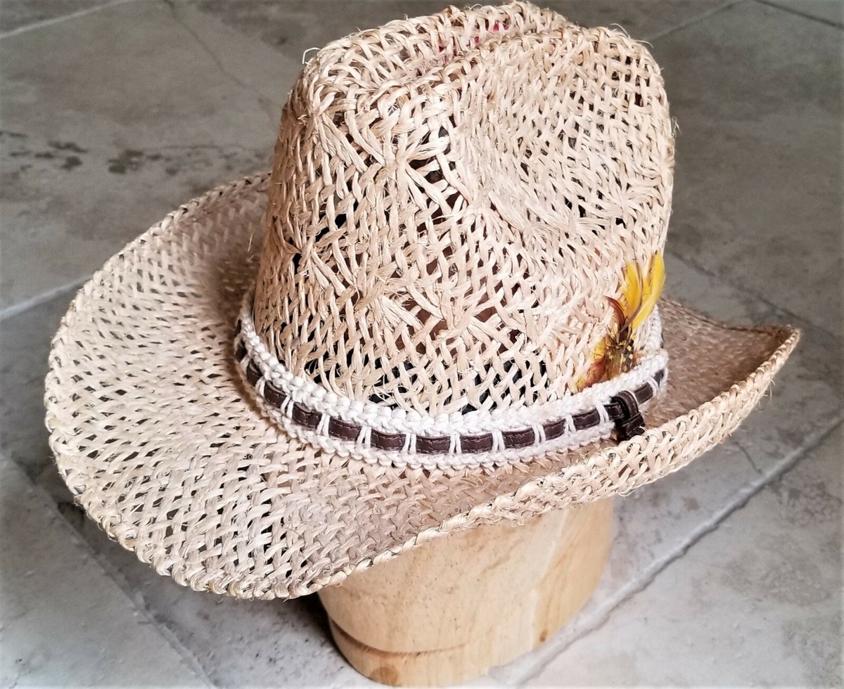 BAILEY U-ROLLIT Straw Cowboy Hat Western Rodeo White Macrame Hat Band Size Small Rodeo Rough by Bailey Cowboy Hat/bailey U-rollit Rodeo Hat  main image 4
