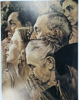 Freedom Of Worship Norman Rockwell Vintage 1979 Book Plate Print Conscience 