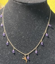 2007 Disney Gold Plated Sterling Tinkerbell Purple Crystal Necklace 18
