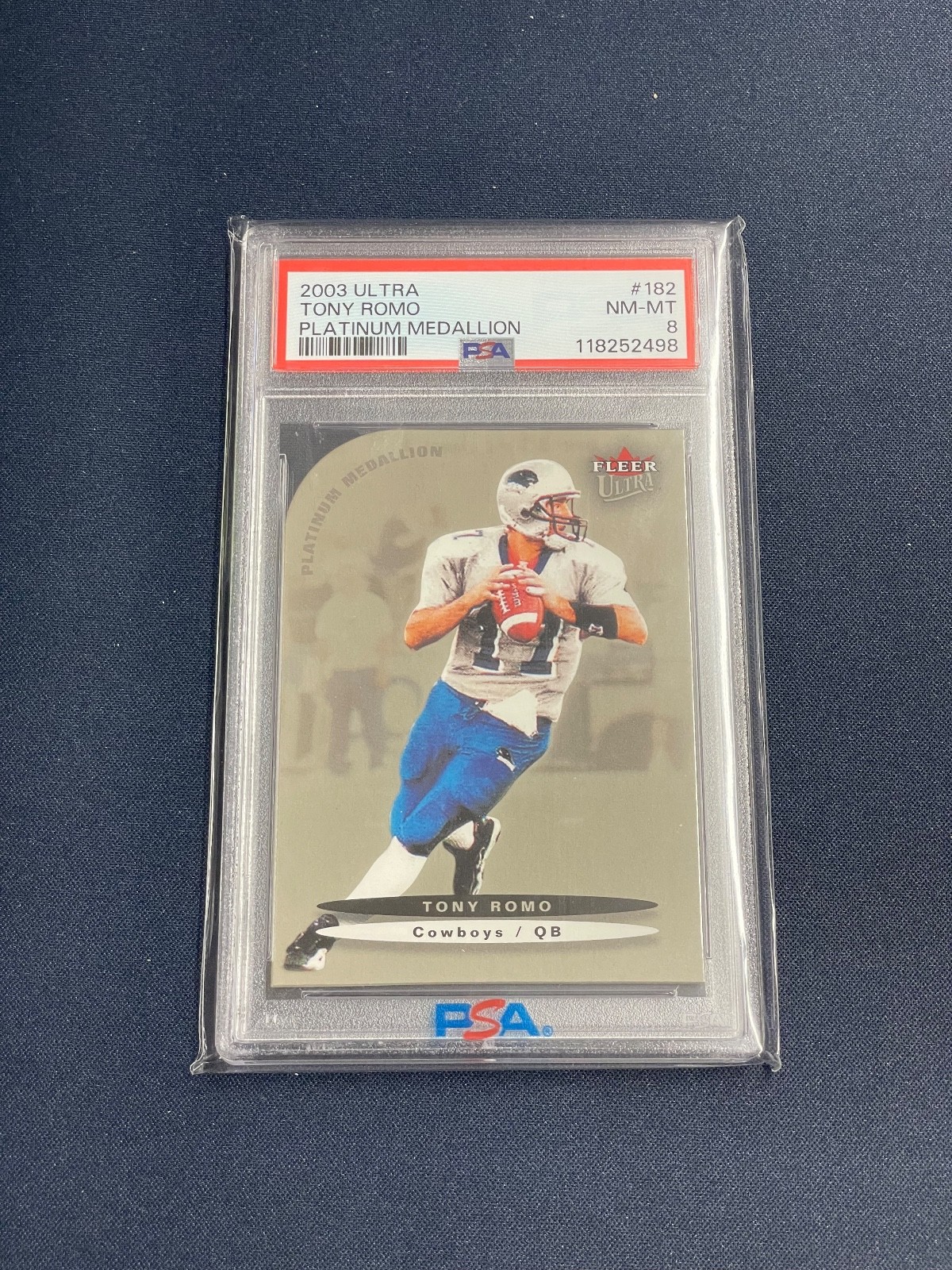 2003 Fleer Ultra Tony Romo #182 Platinum Medallion /100 Rookie PSA 8